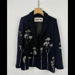 $3,950 Libertine Fennel Garden Embellished Crystal Long Blazer Wool Black Size M